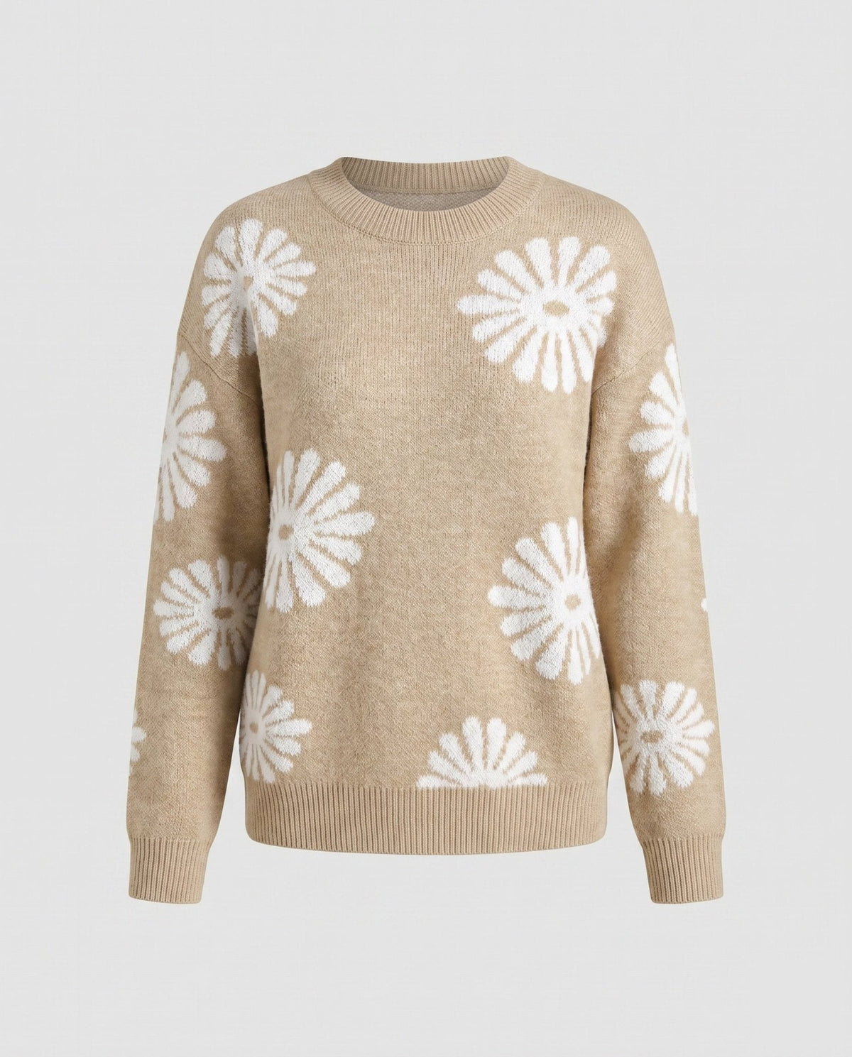 Women's knit sweater with floral patterns and fashionable cut - Chichicherry