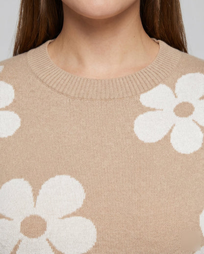 Women's knit sweater with floral patterns and fashionable cut - Chichicherry