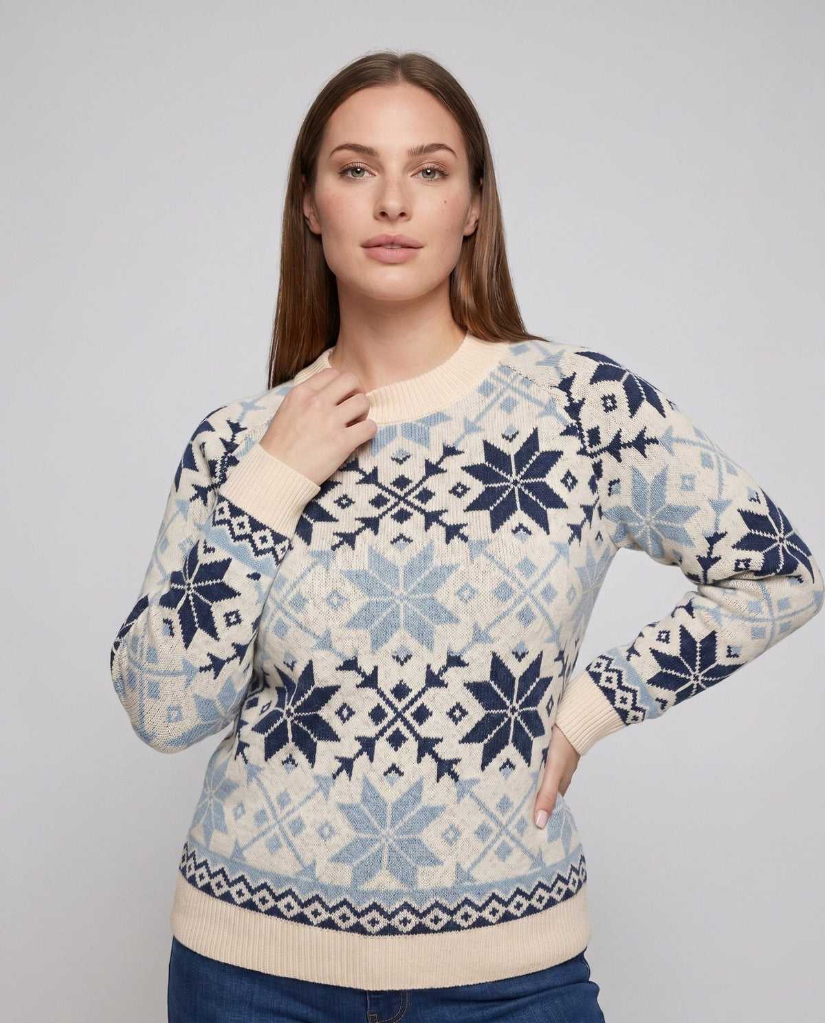 Women's knit sweater with geometric pattern and high collar - Chichicherry