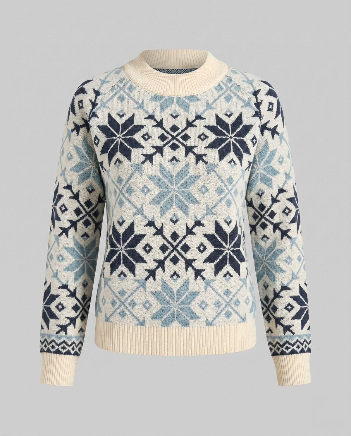 Women's knit sweater with geometric pattern and high collar - Chichicherry
