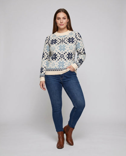 Women's knit sweater with geometric pattern and high collar - Chichicherry