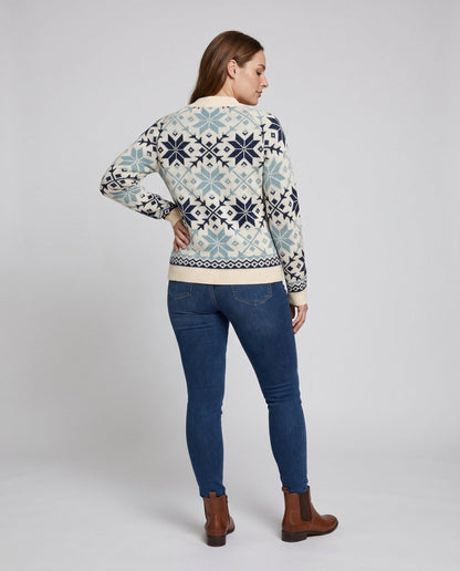Women's knit sweater with geometric pattern and high collar - Chichicherry