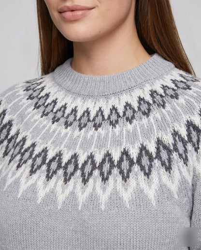 Women's knit sweater with graphic pattern and round neck - Chichicherry