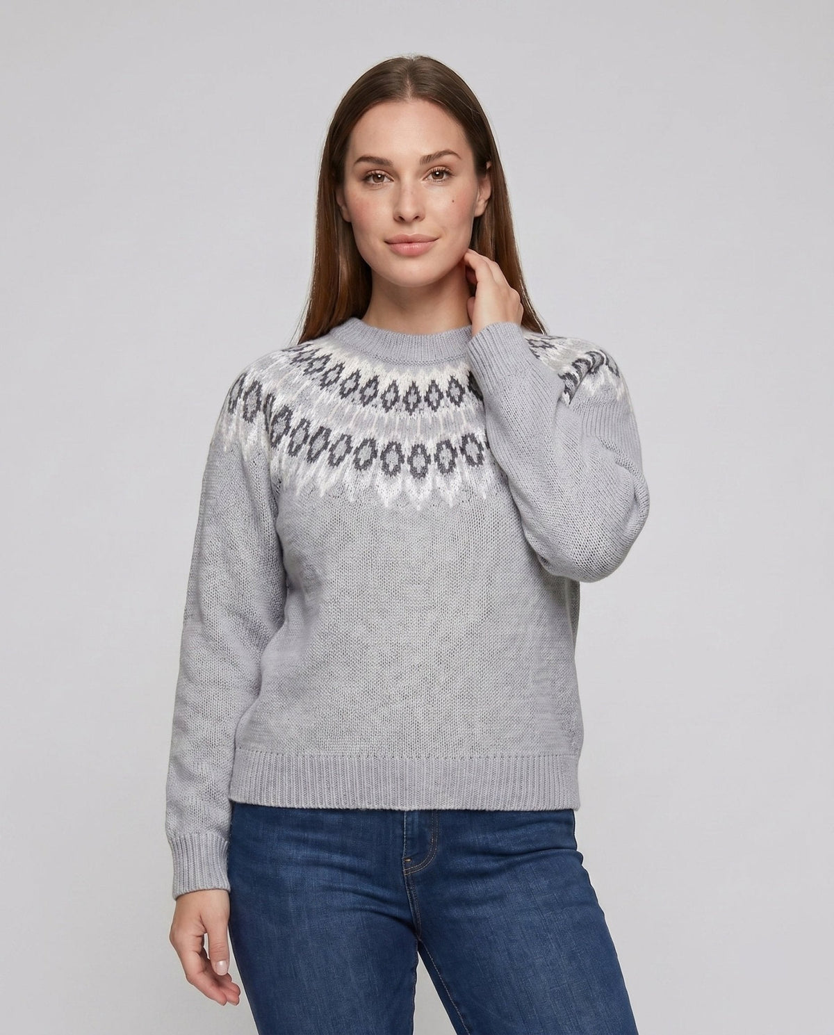 Women's knit sweater with graphic pattern and round neck - Chichicherry