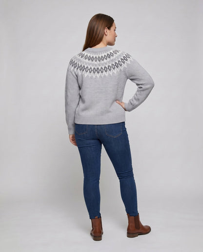 Women's knit sweater with graphic pattern and round neck - Chichicherry