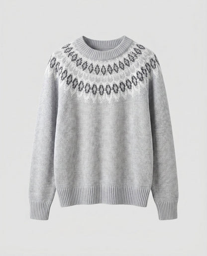 Women's knit sweater with graphic pattern and round neck - Chichicherry
