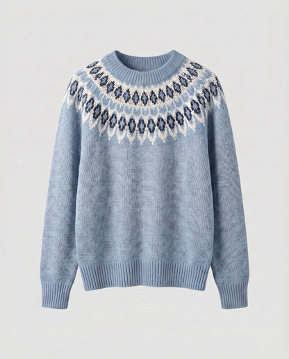 Women's knit sweater with graphic pattern and round neck - Chichicherry