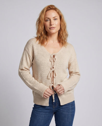 Women's knit sweater with playful drawstrings and casual fit - Chichicherry