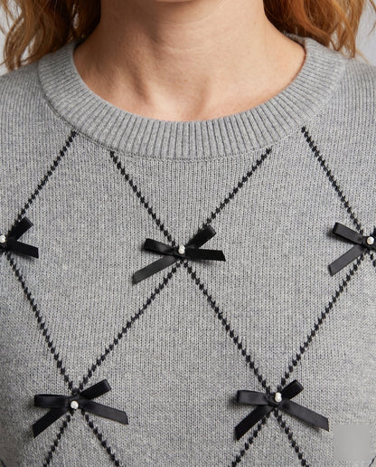 Women's knit sweater with stylish bow details - Chichicherry
