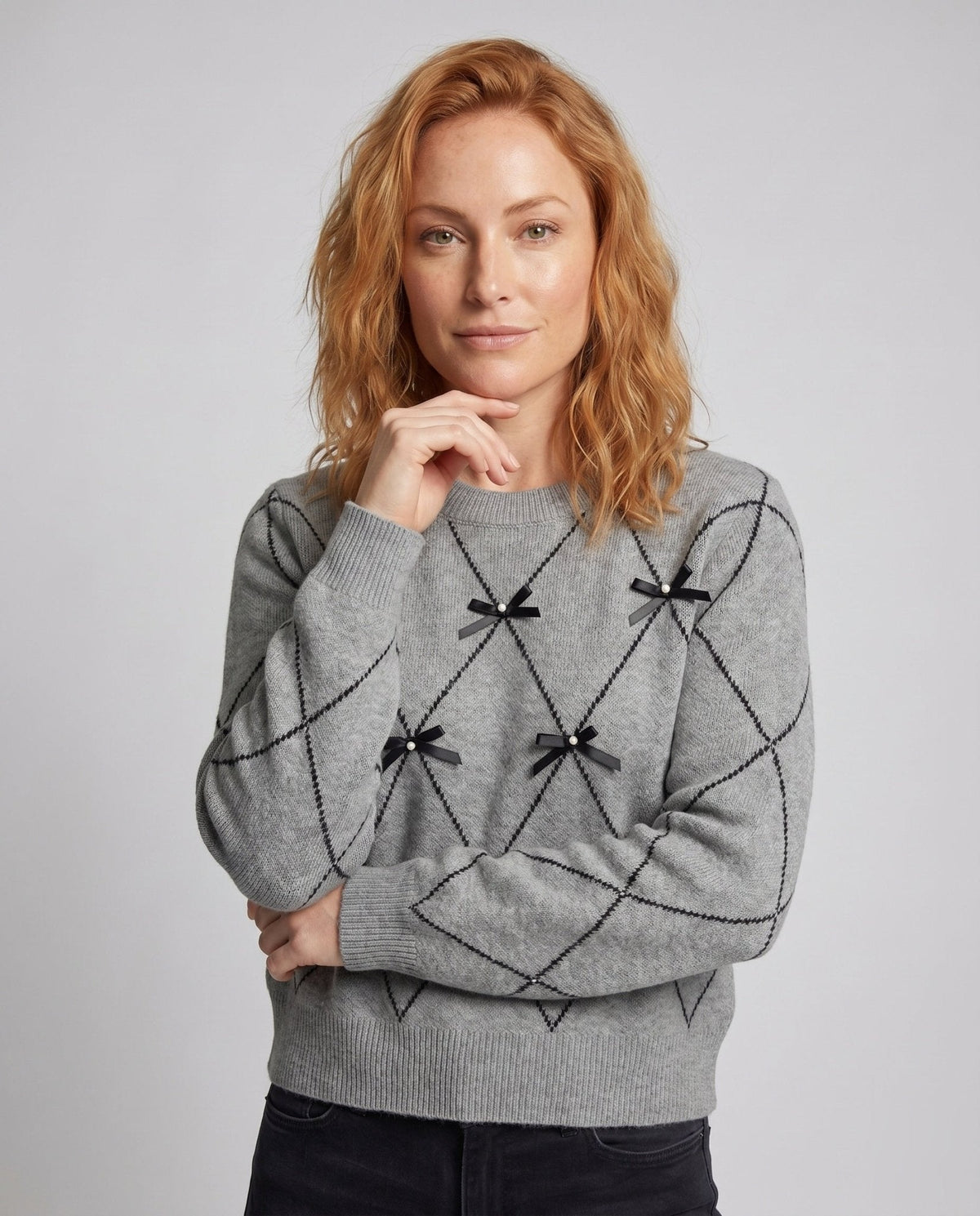 Women's knit sweater with stylish bow details - Chichicherry
