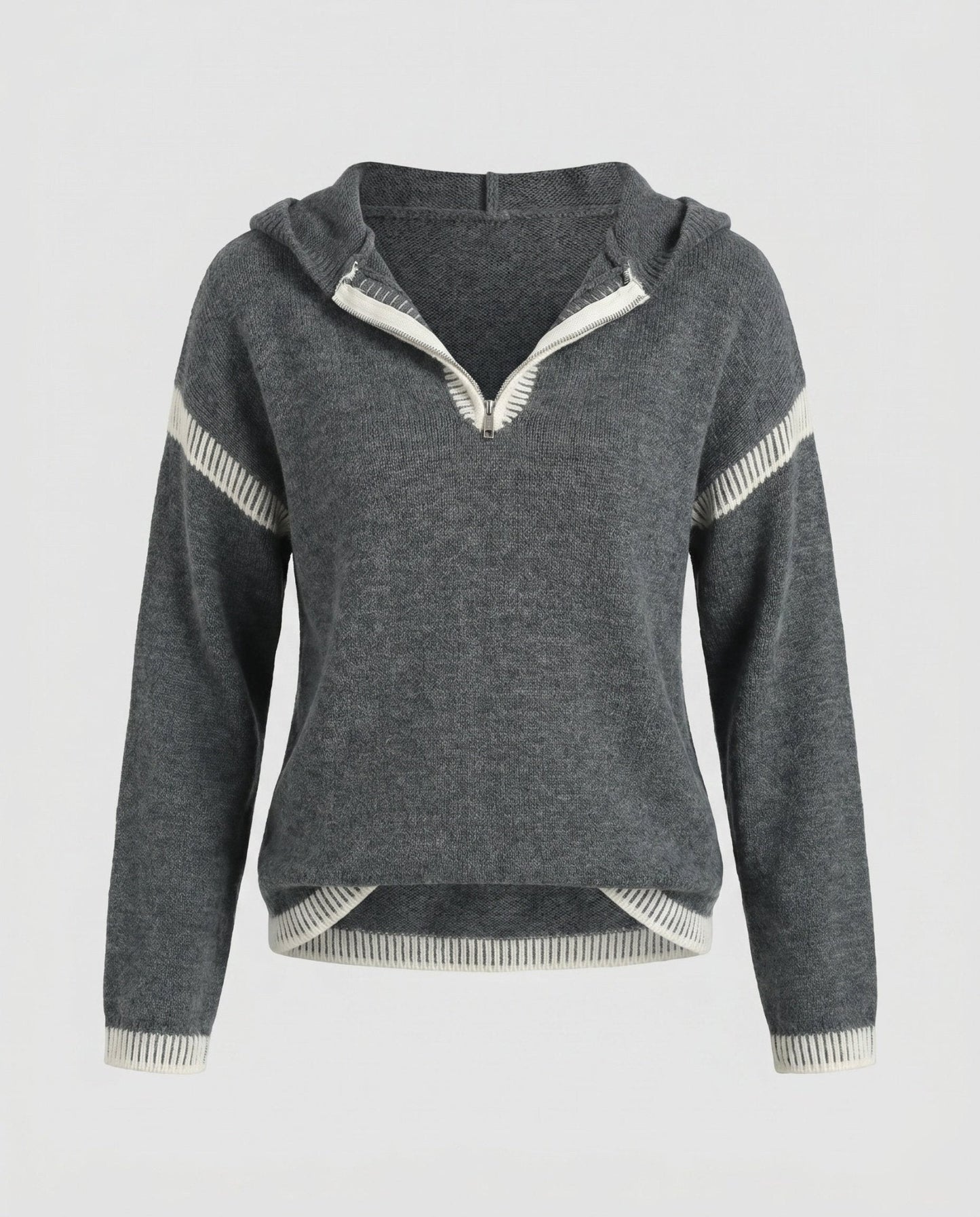 Women's knit sweater with stylish contrast details and half zipper - Chichicherry