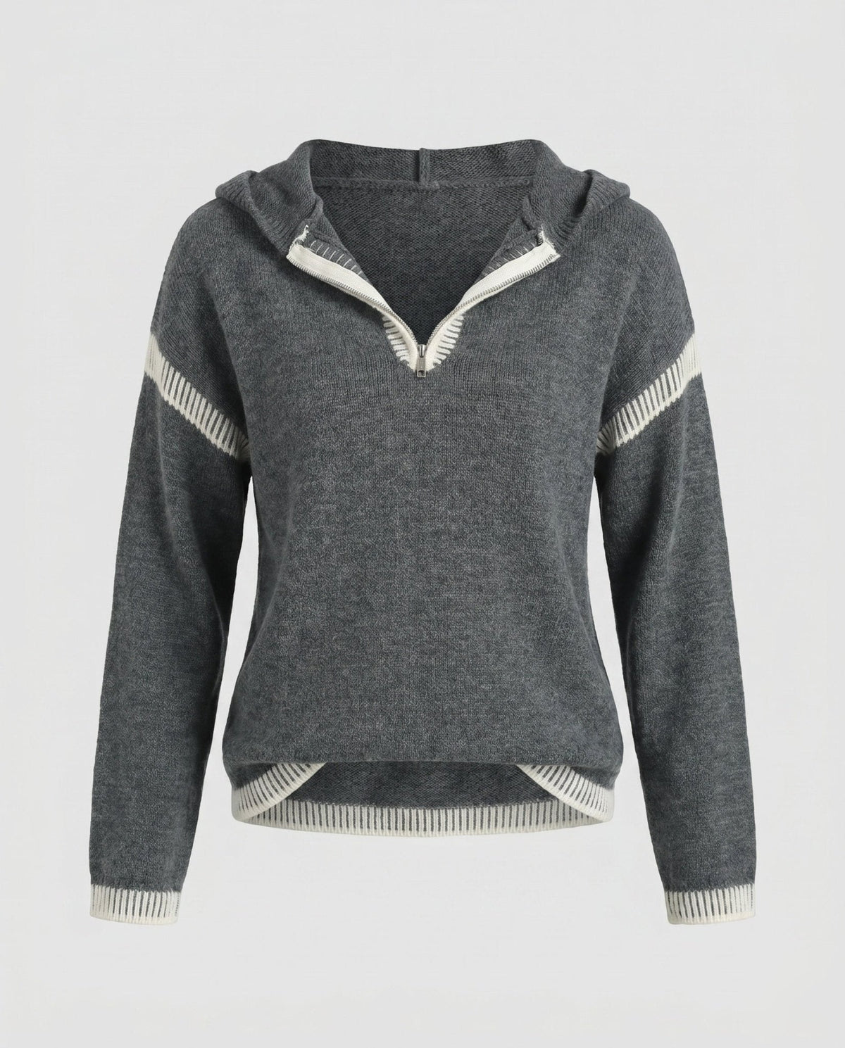 Women's knit sweater with stylish contrast details and half zipper - Chichicherry