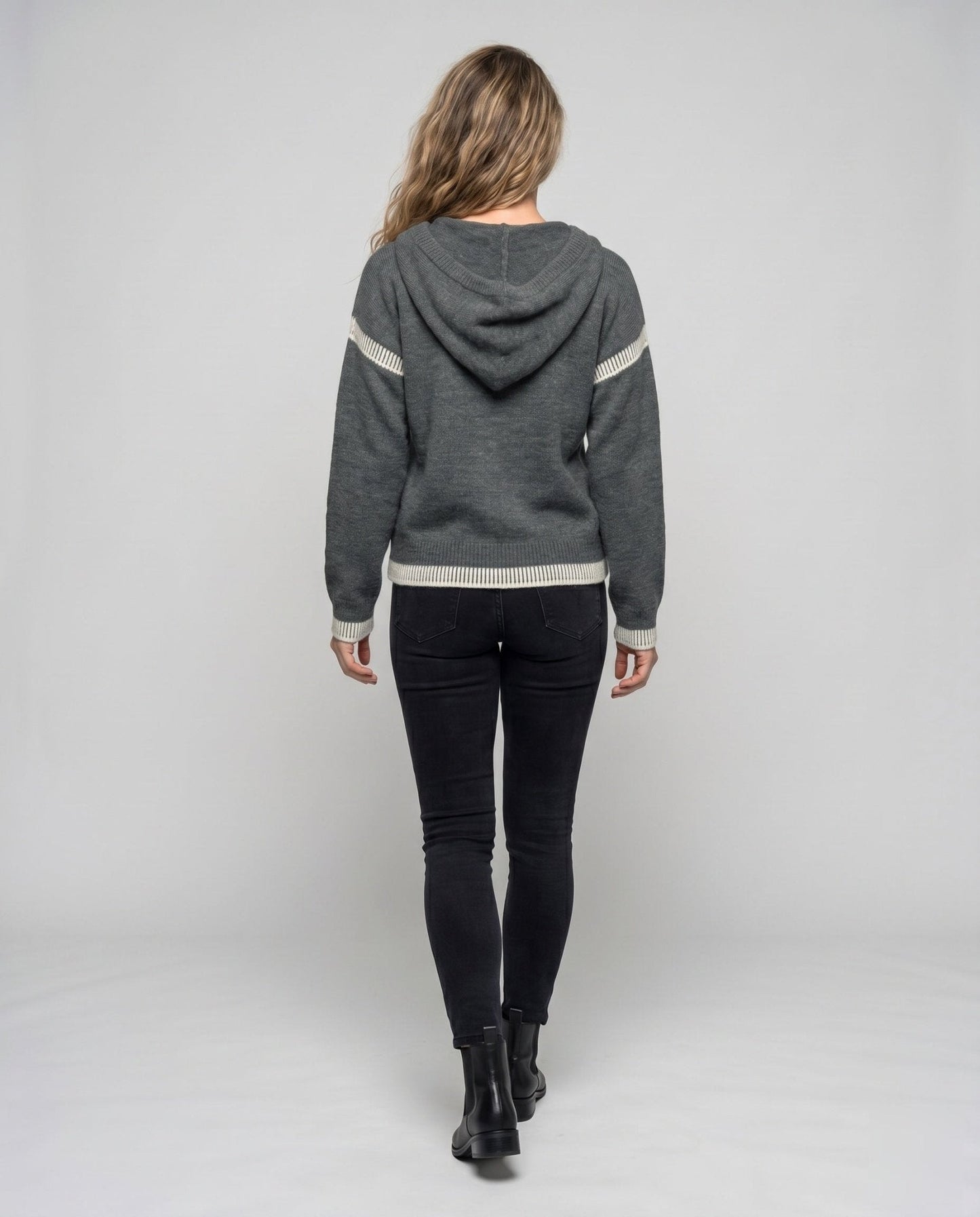Women's knit sweater with stylish contrast details and half zipper - Chichicherry