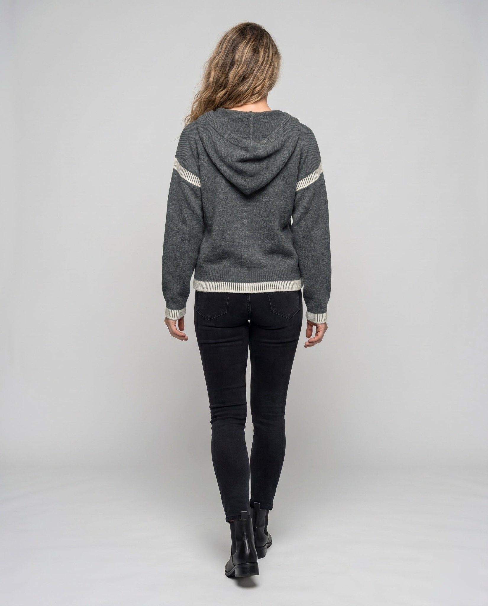 Women's knit sweater with stylish contrast details and half zipper - Chichicherry