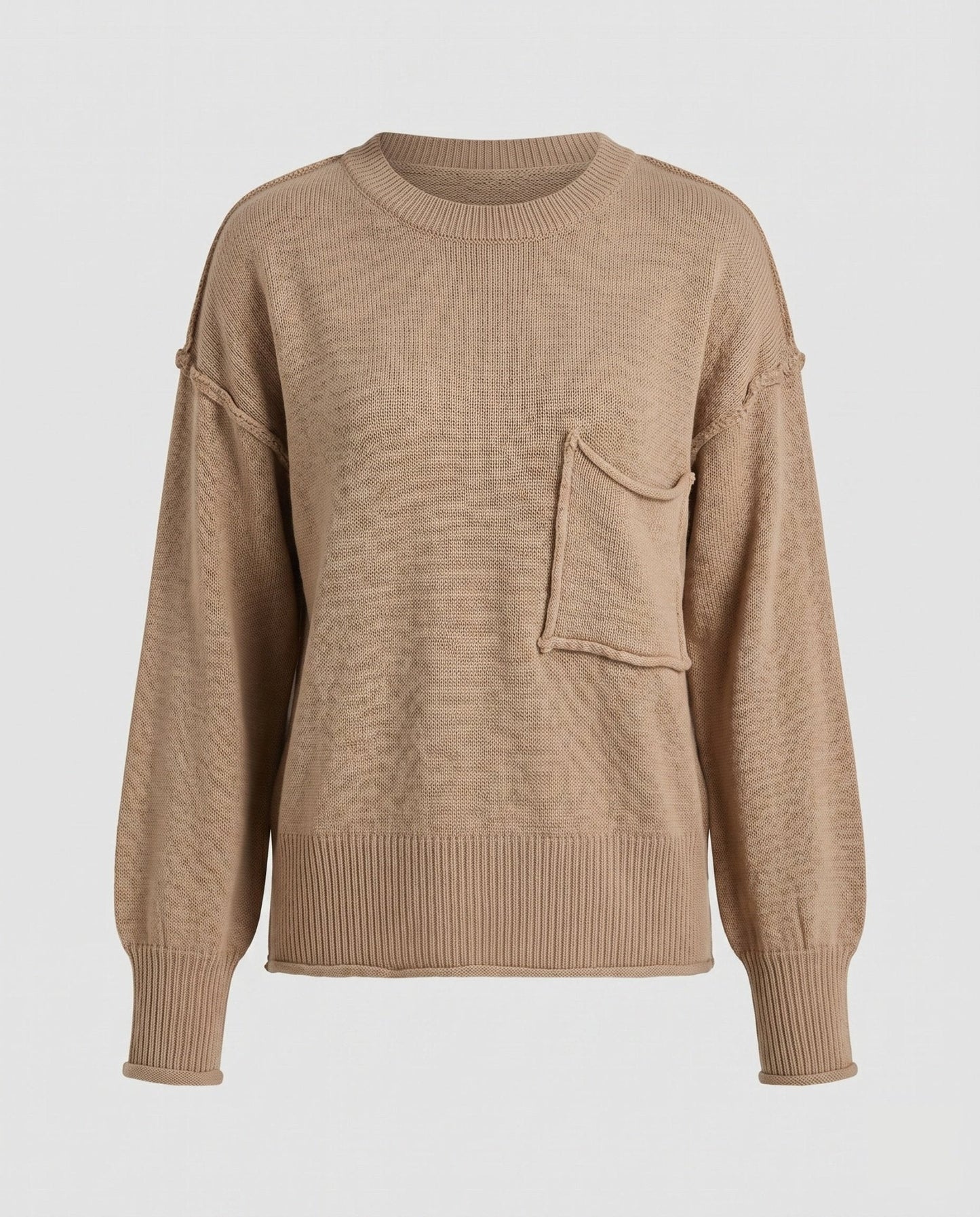 Women's knit sweater with unique structural details and a practical chest pocket - Chichicherry
