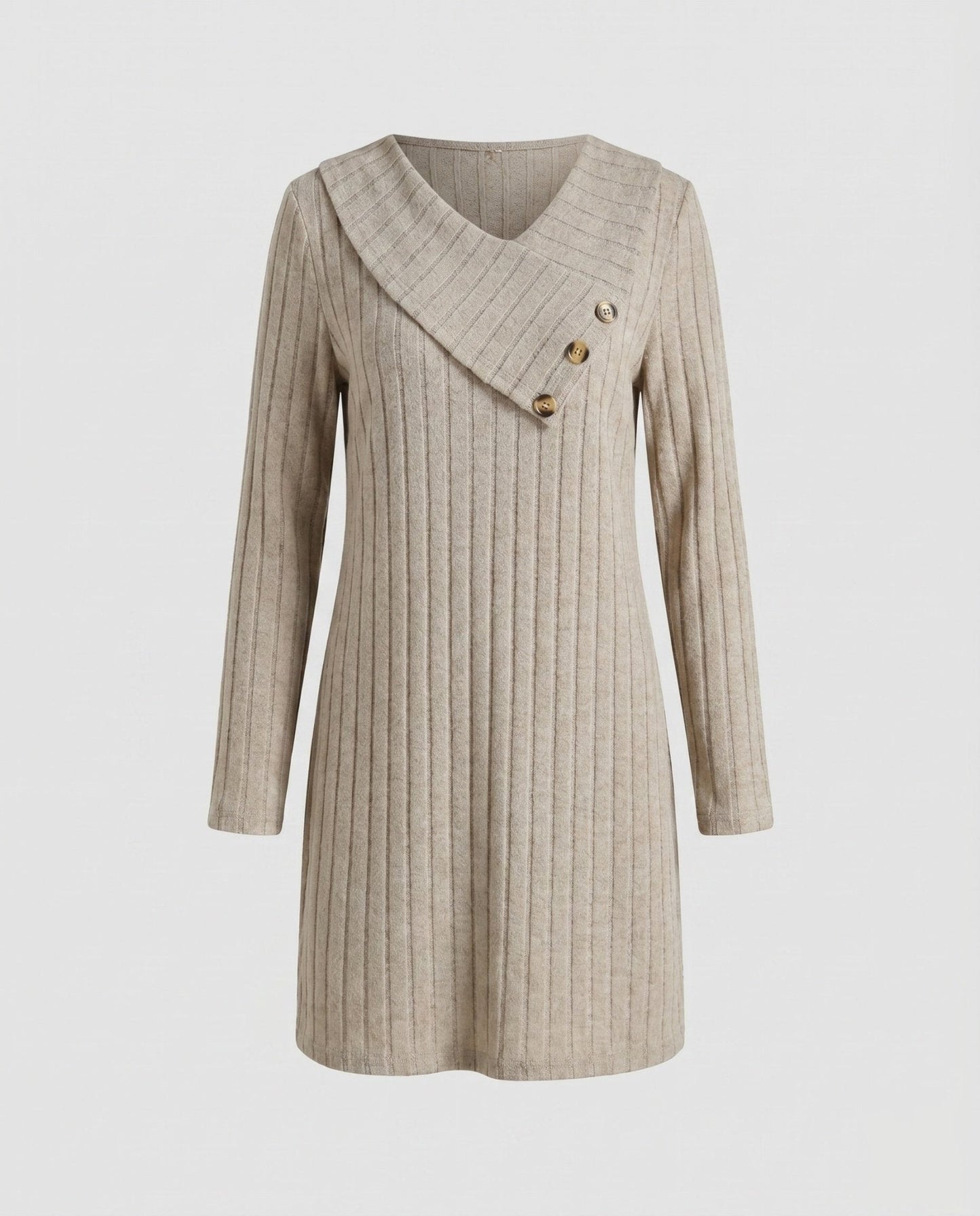 Women's knitted dress with asymmetrical neckline and decorative buttons - Chichicherry