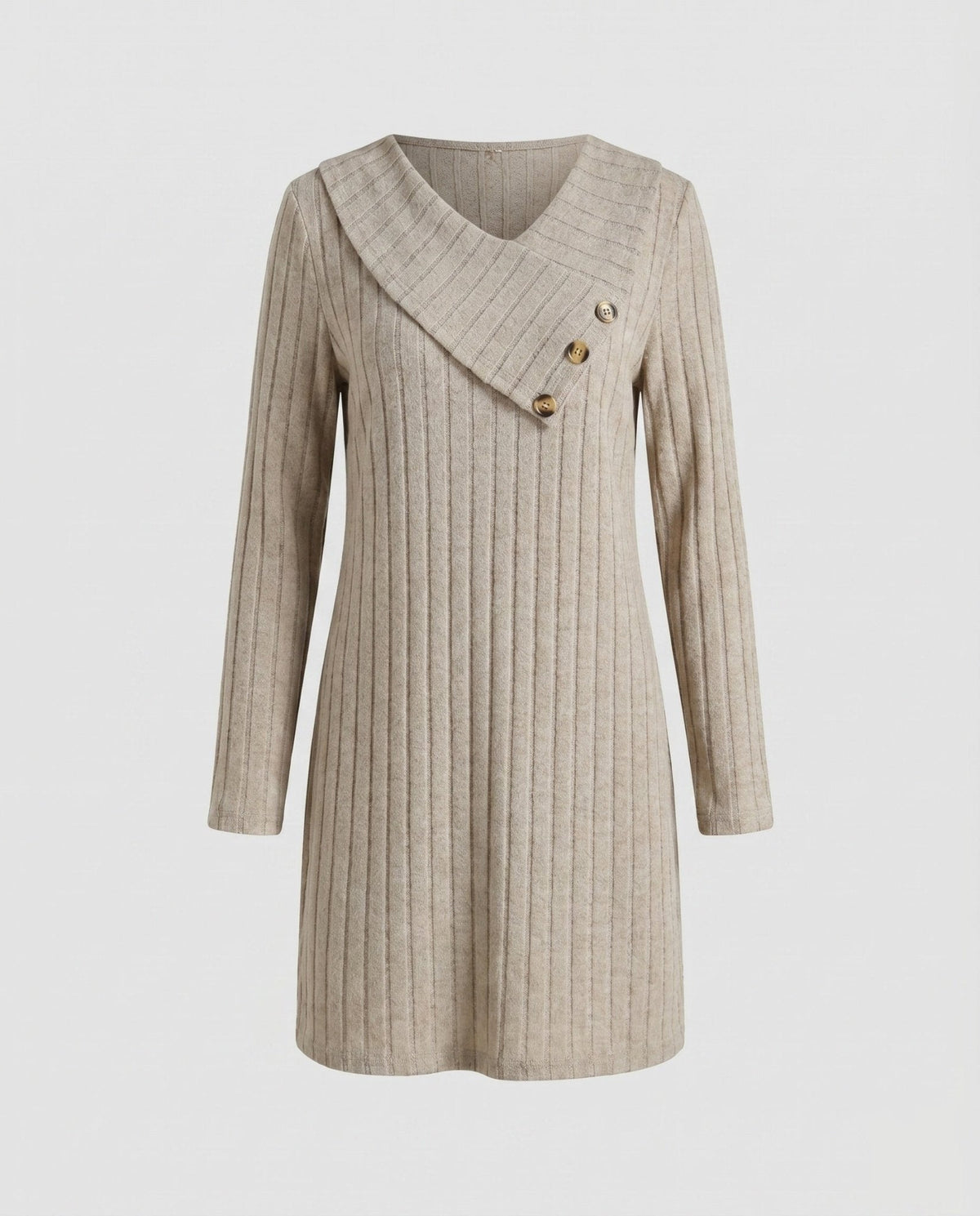 Women's knitted dress with asymmetrical neckline and decorative buttons - Chichicherry