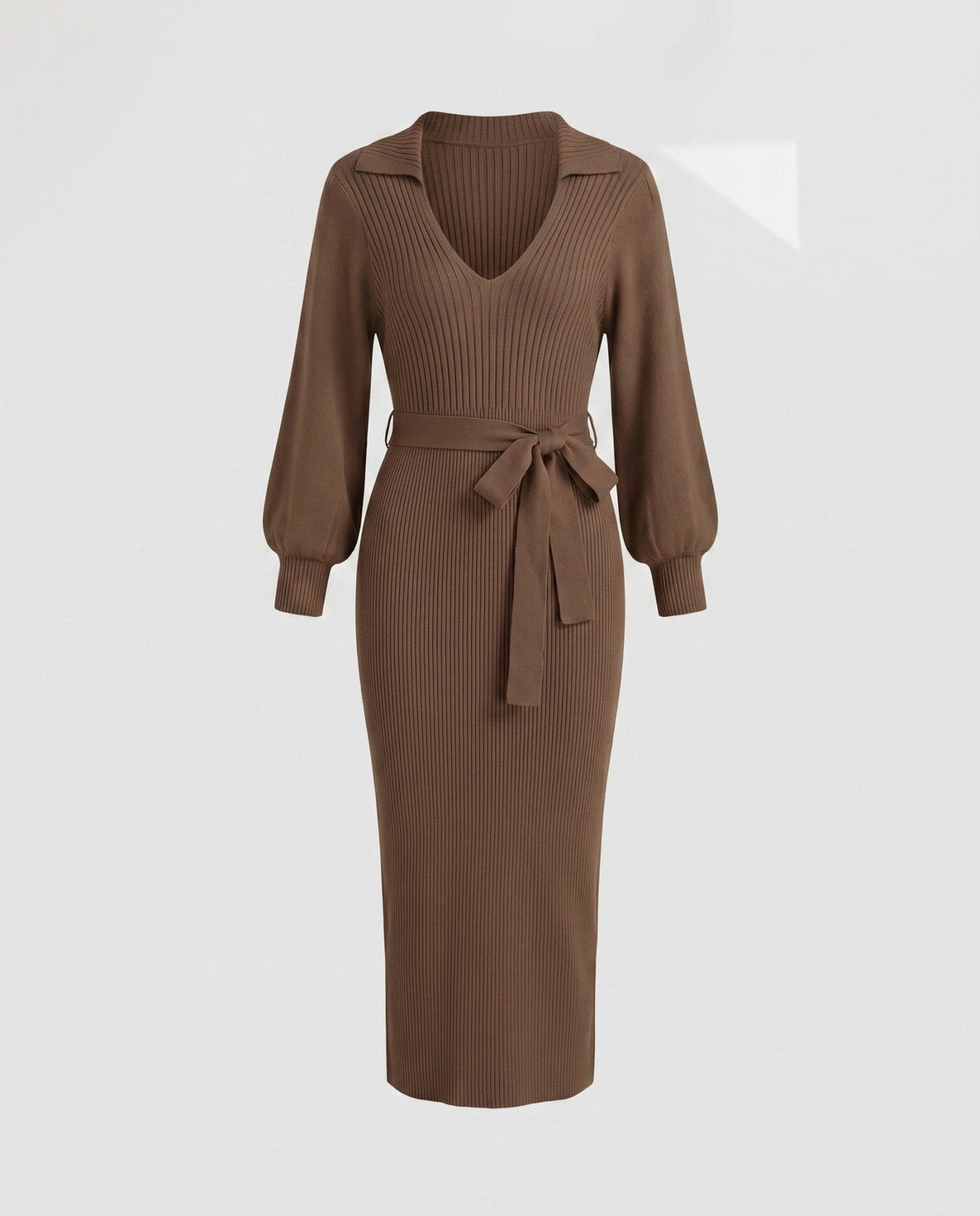 Women's knitted dress with elegant tailoring and fashionable V-neck - Chichicherry