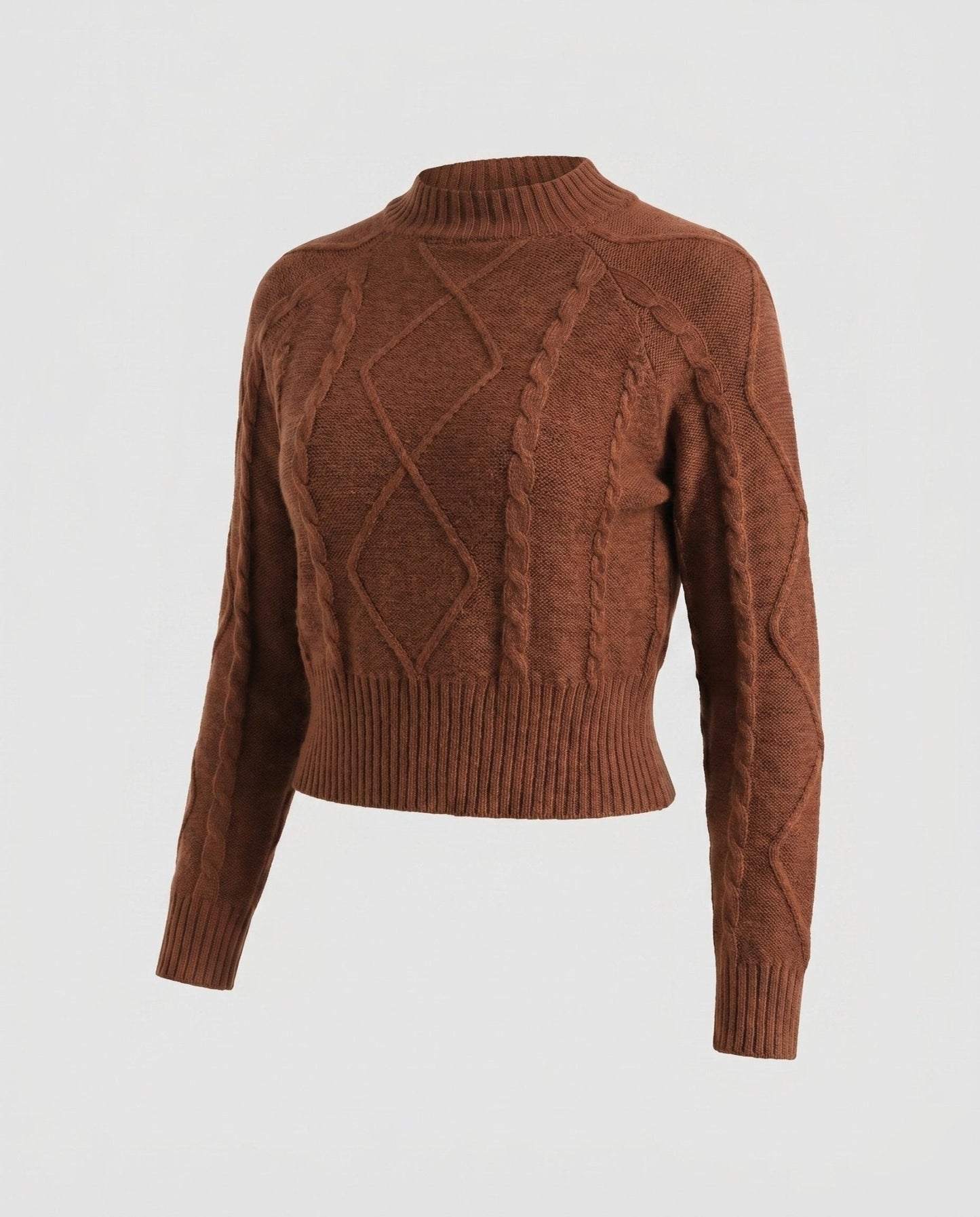 Women's knitted pullover with a stylish cable pattern and cropped cut - Chichicherry