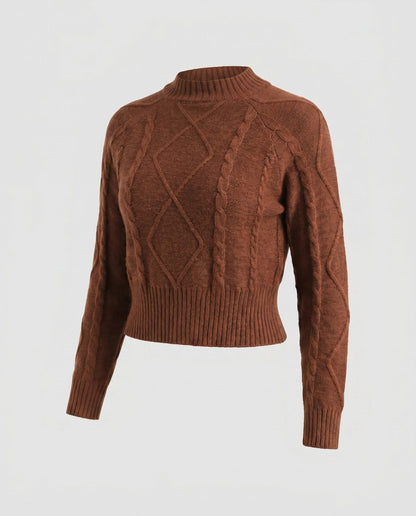 Women's knitted pullover with a stylish cable pattern and cropped cut - Chichicherry