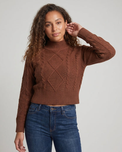 Women's knitted pullover with a stylish cable pattern and cropped cut - Chichicherry