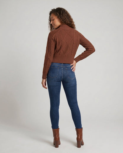 Women's knitted pullover with a stylish cable pattern and cropped cut - Chichicherry
