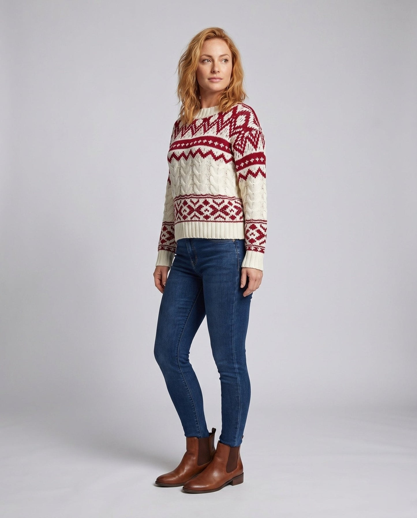Women's knitted pullover with winter pattern mix and soft mohair content - Chichicherry