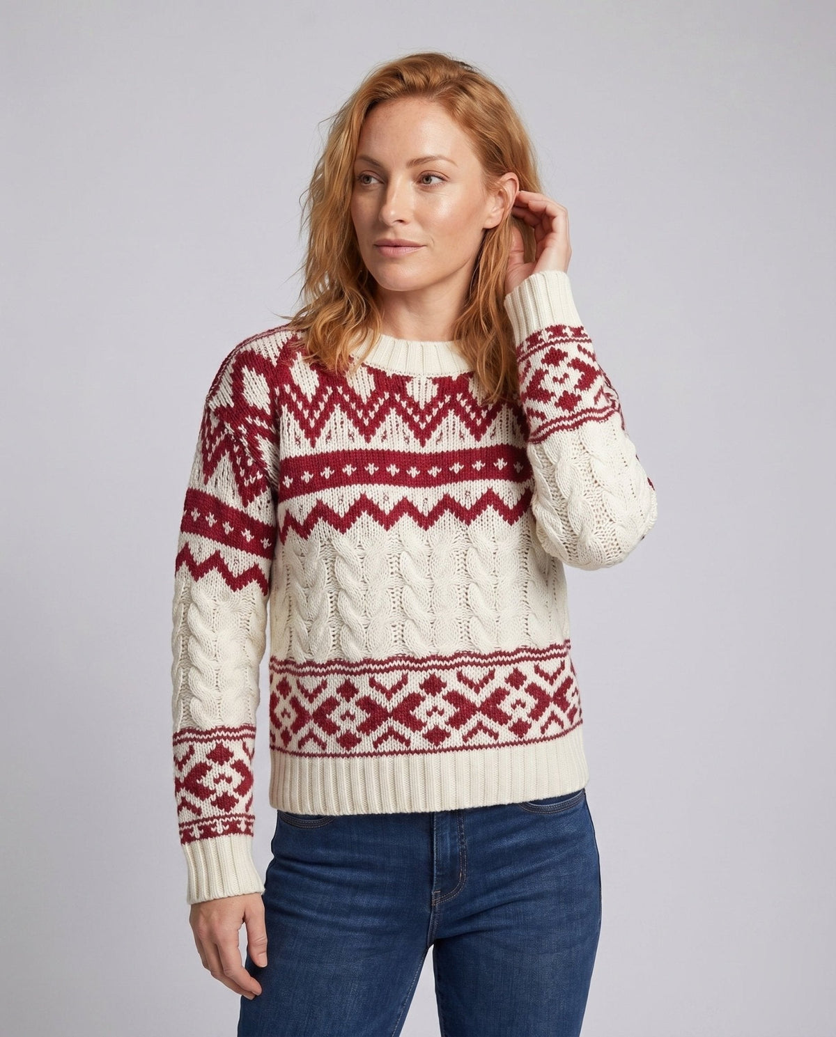 Women's knitted pullover with winter pattern mix and soft mohair content - Chichicherry