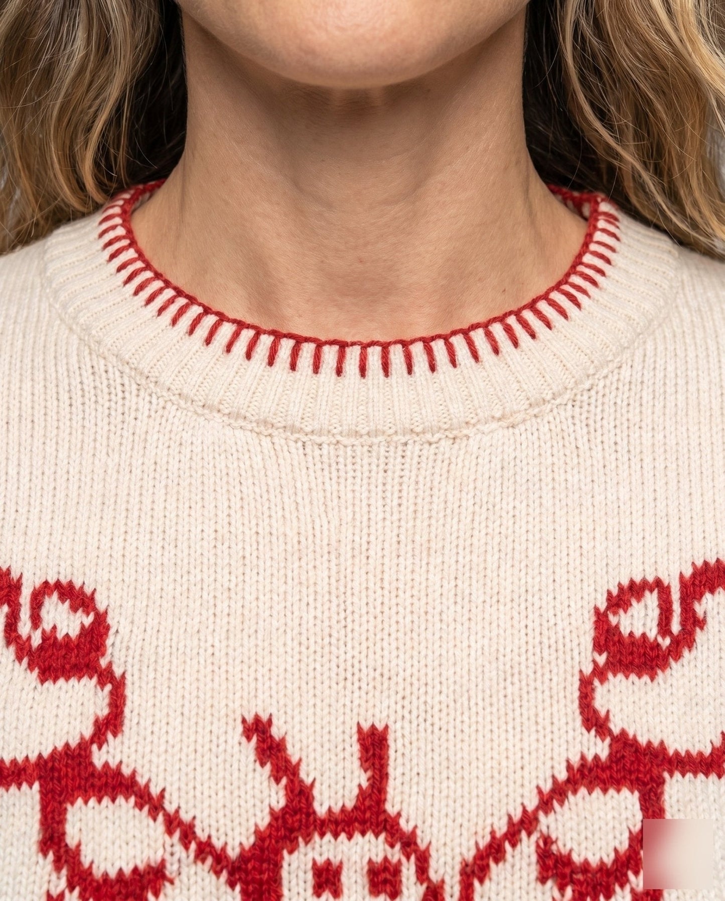 Women's knitted sweater with a casual crab motif and modern stripe accents - Chichicherry