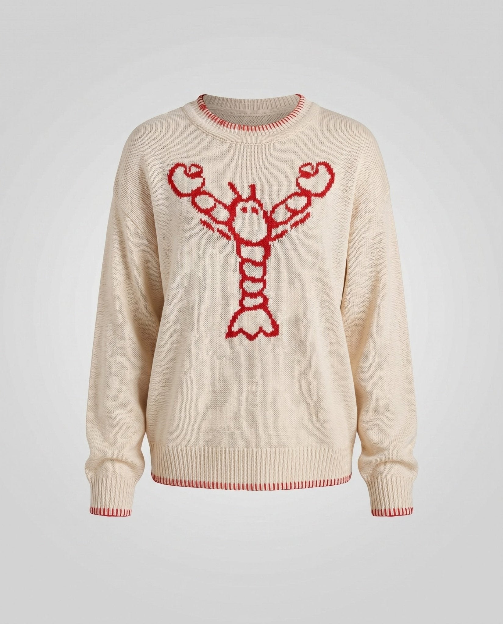 Women's knitted sweater with a casual crab motif and modern stripe accents - Chichicherry