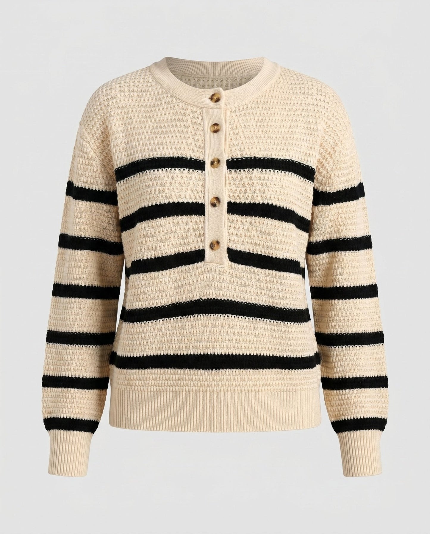 Women's knitted sweater with button placket and striped pattern - Chichicherry