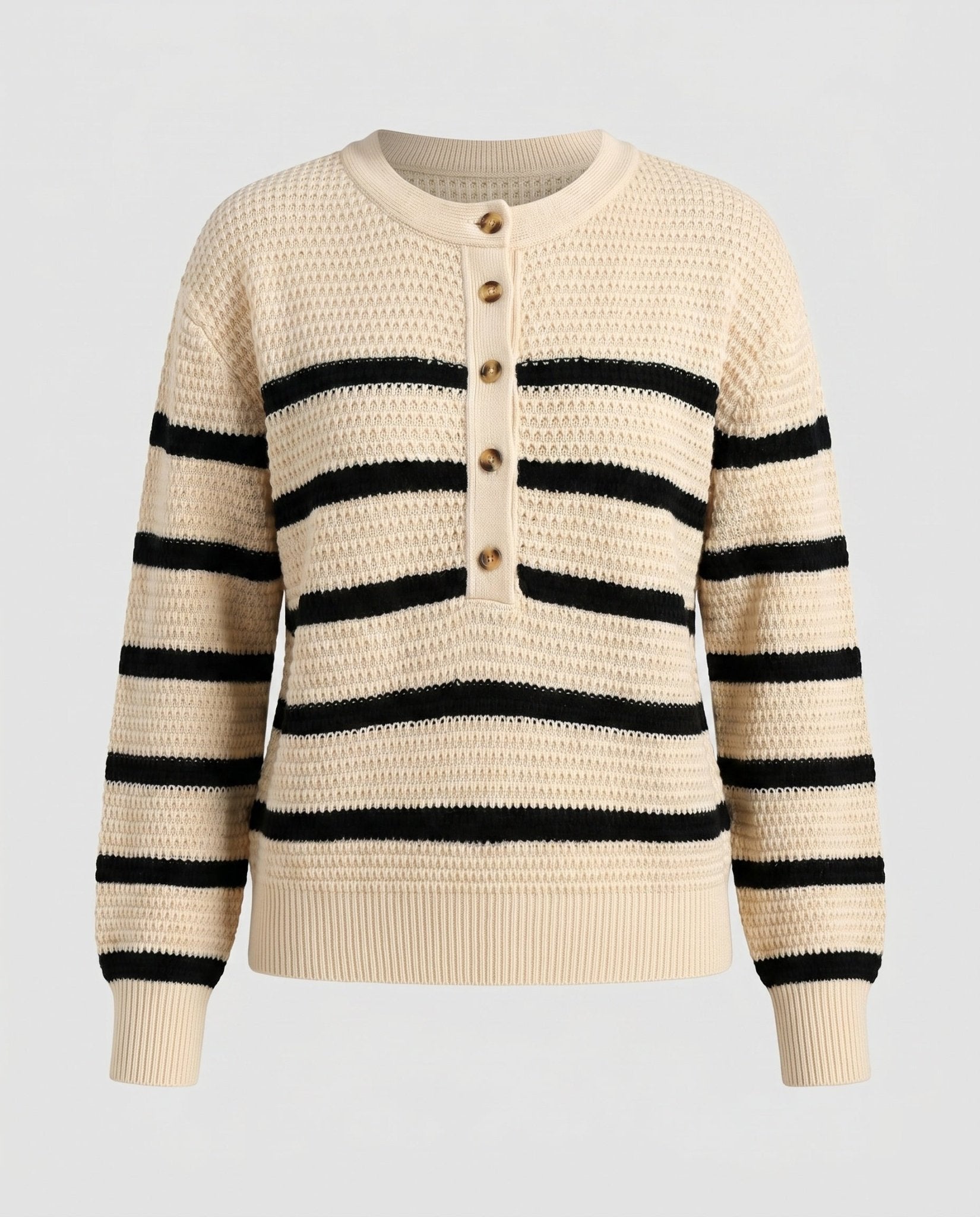 Women's knitted sweater with button placket and striped pattern - Chichicherry