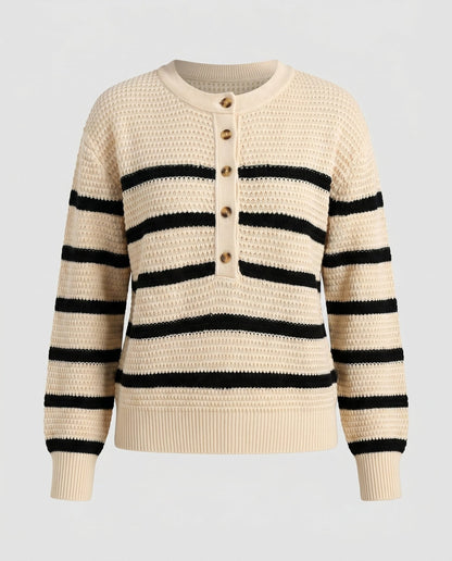 Women's knitted sweater with button placket and striped pattern - Chichicherry