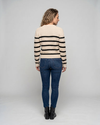 Women's knitted sweater with button placket and striped pattern - Chichicherry