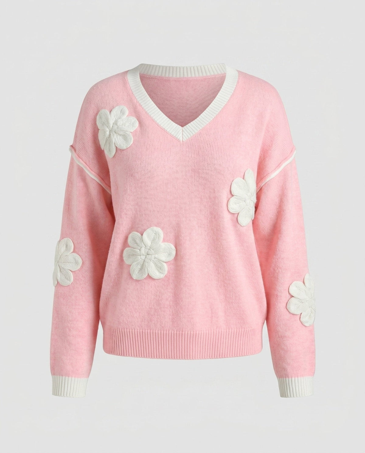 Women's knitted sweater with floral appliqués - Chichicherry