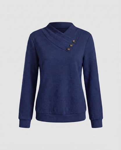Women's knitted sweater with trendy overcut and decorative buttons - Chichicherry