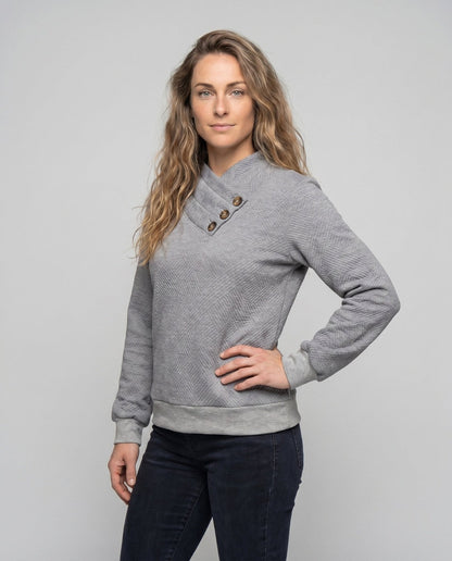 Women's knitted sweater with trendy overcut and decorative buttons - Chichicherry