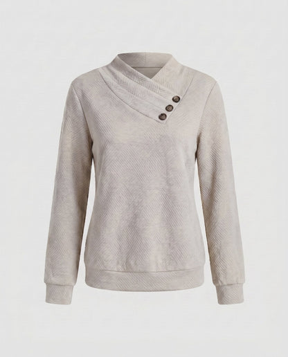 Women's knitted sweater with trendy overcut and decorative buttons - Chichicherry