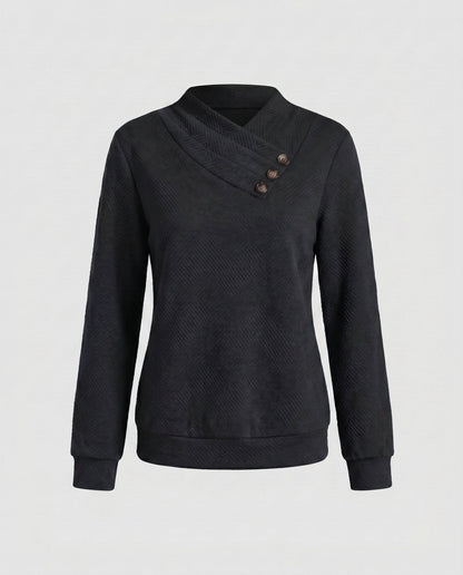 Women's knitted sweater with trendy overcut and decorative buttons - Chichicherry