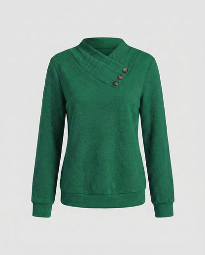Women's knitted sweater with trendy overcut and decorative buttons - Chichicherry