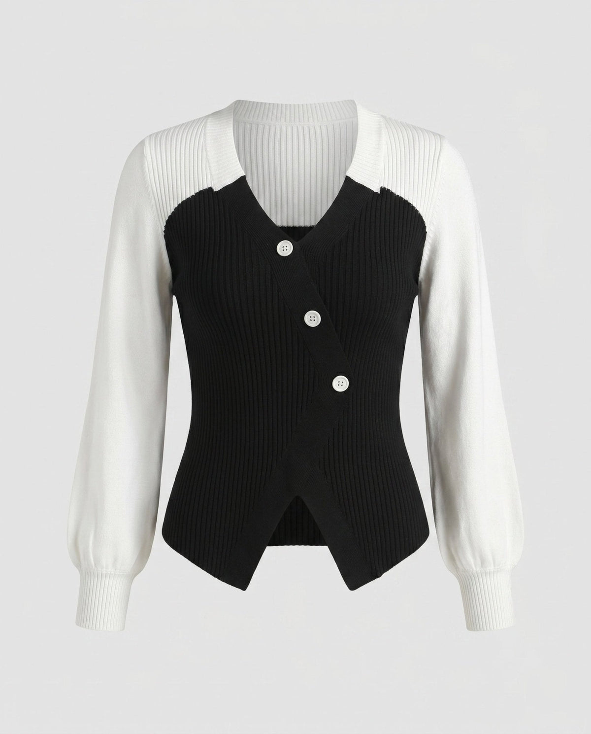 Women's knitted top with elegant tie and modern button details - Chichicherry