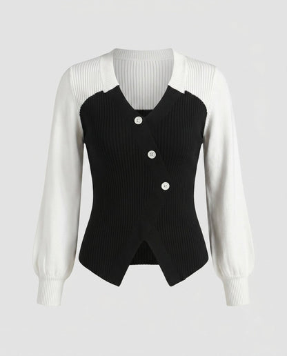 Women's knitted top with elegant tie and modern button details - Chichicherry