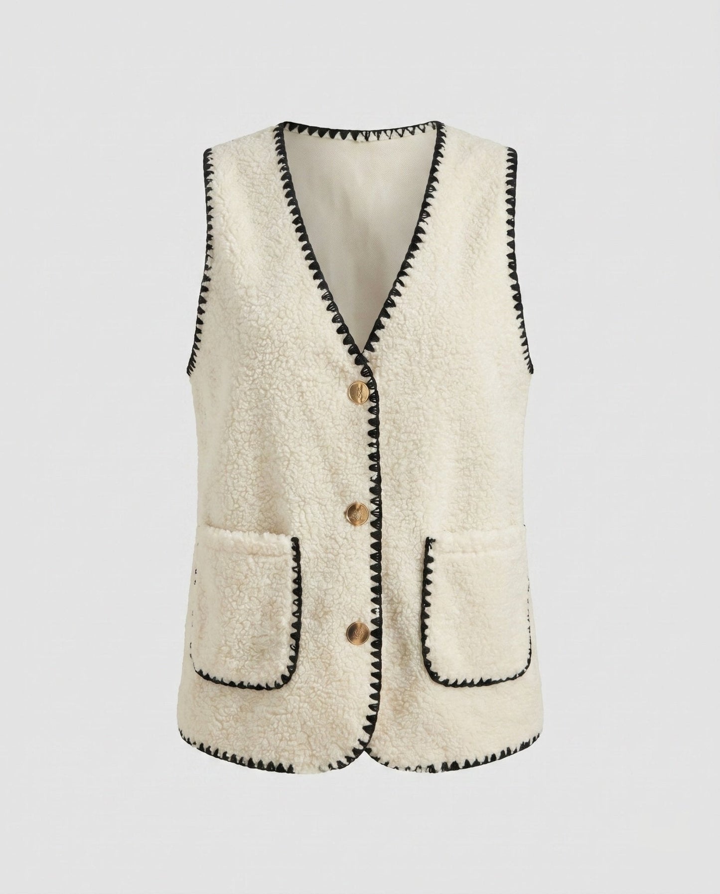 Women's knitted vest with contrasting seams and practical pockets - Chichicherry