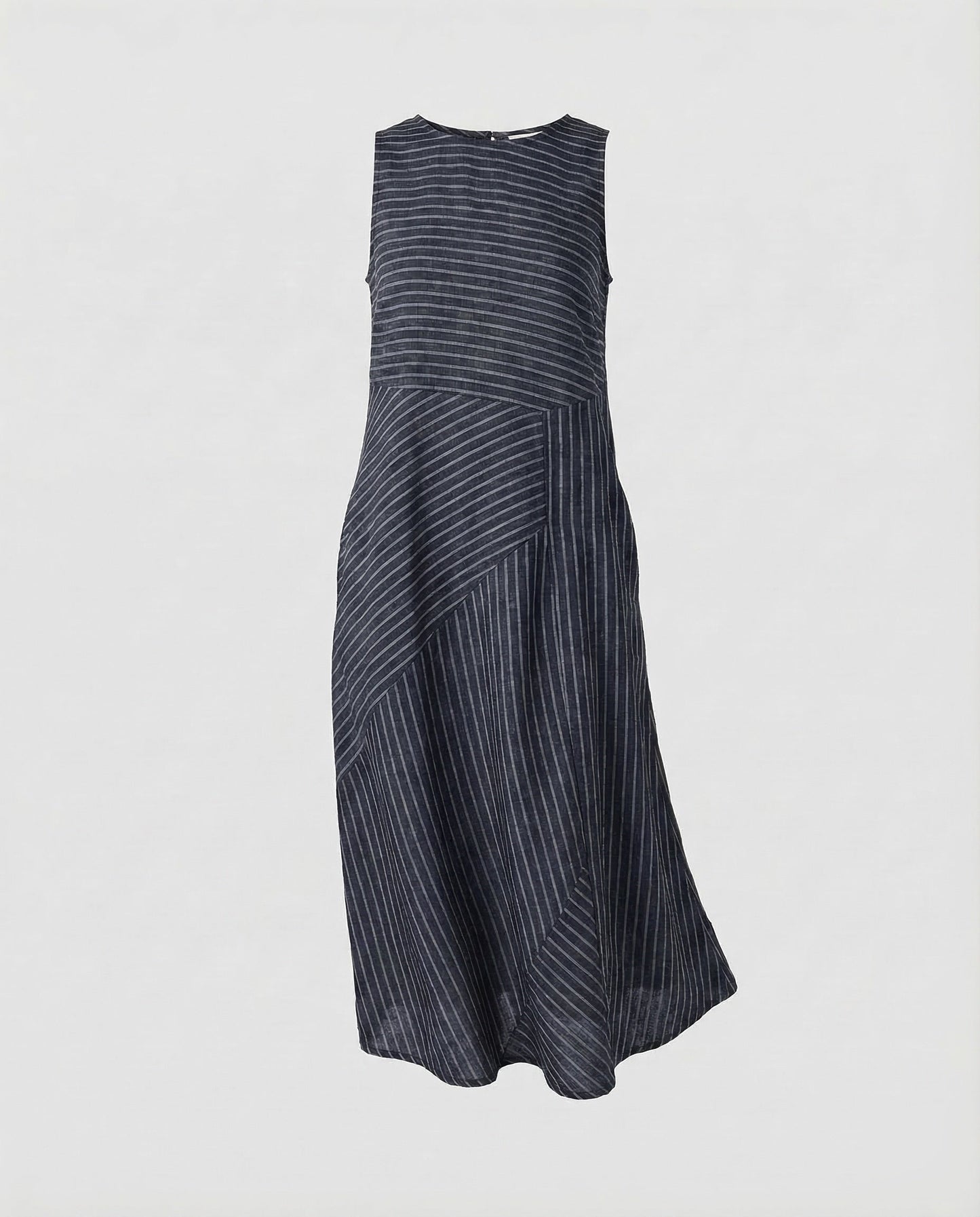 Women's Linen Blend Midi Dress Fine Stripe Structure - Dark Blue colorway