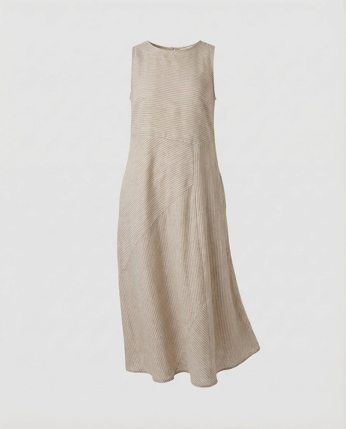 Women's Linen Blend Midi Dress Fine Stripe Structure - Khaki colorway