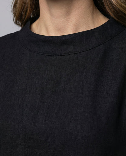 Women's Linen Blend Midi Dress Ship Neckline - close-up detail
