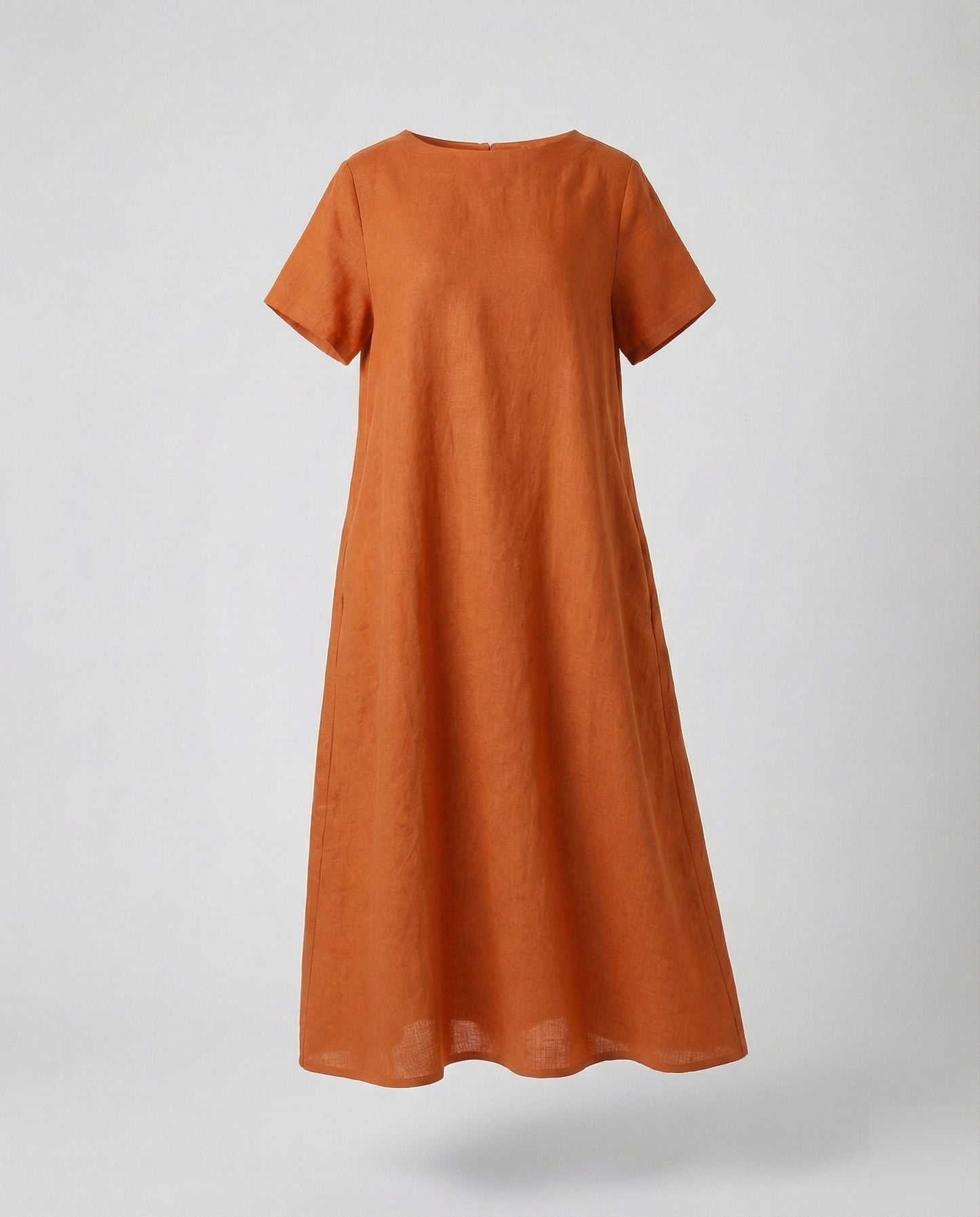 Women's Linen Blend Midi Dress Ship Neckline - Orange colorway