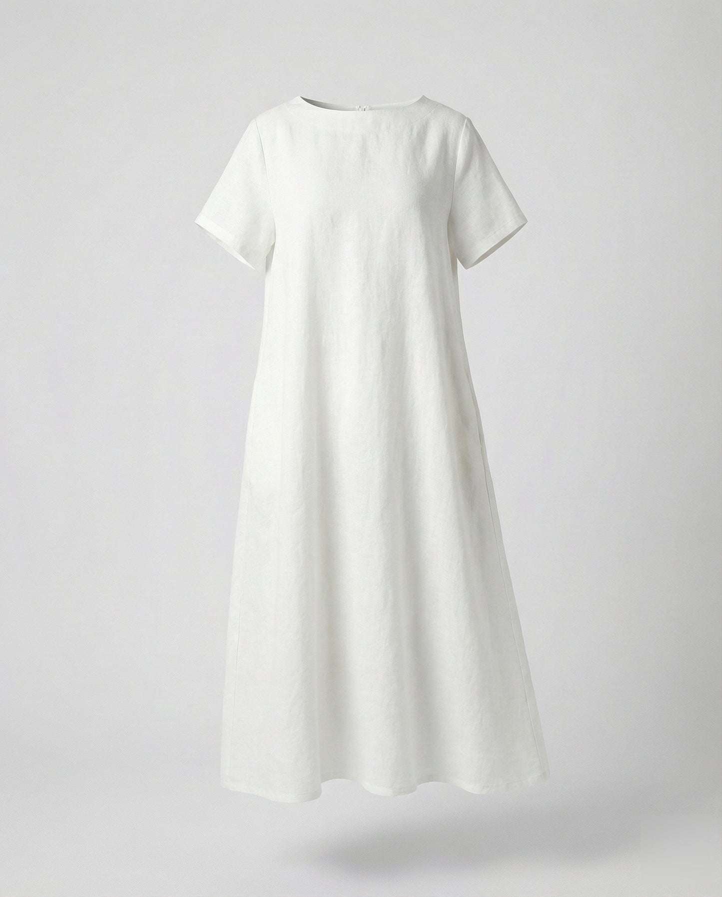 Women's Linen Blend Midi Dress Ship Neckline - White colorway