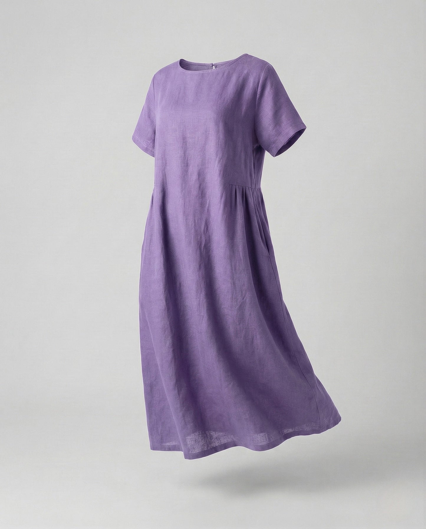 Women's Linen Cotton Midi Dress with Pockets - Lilac colorway