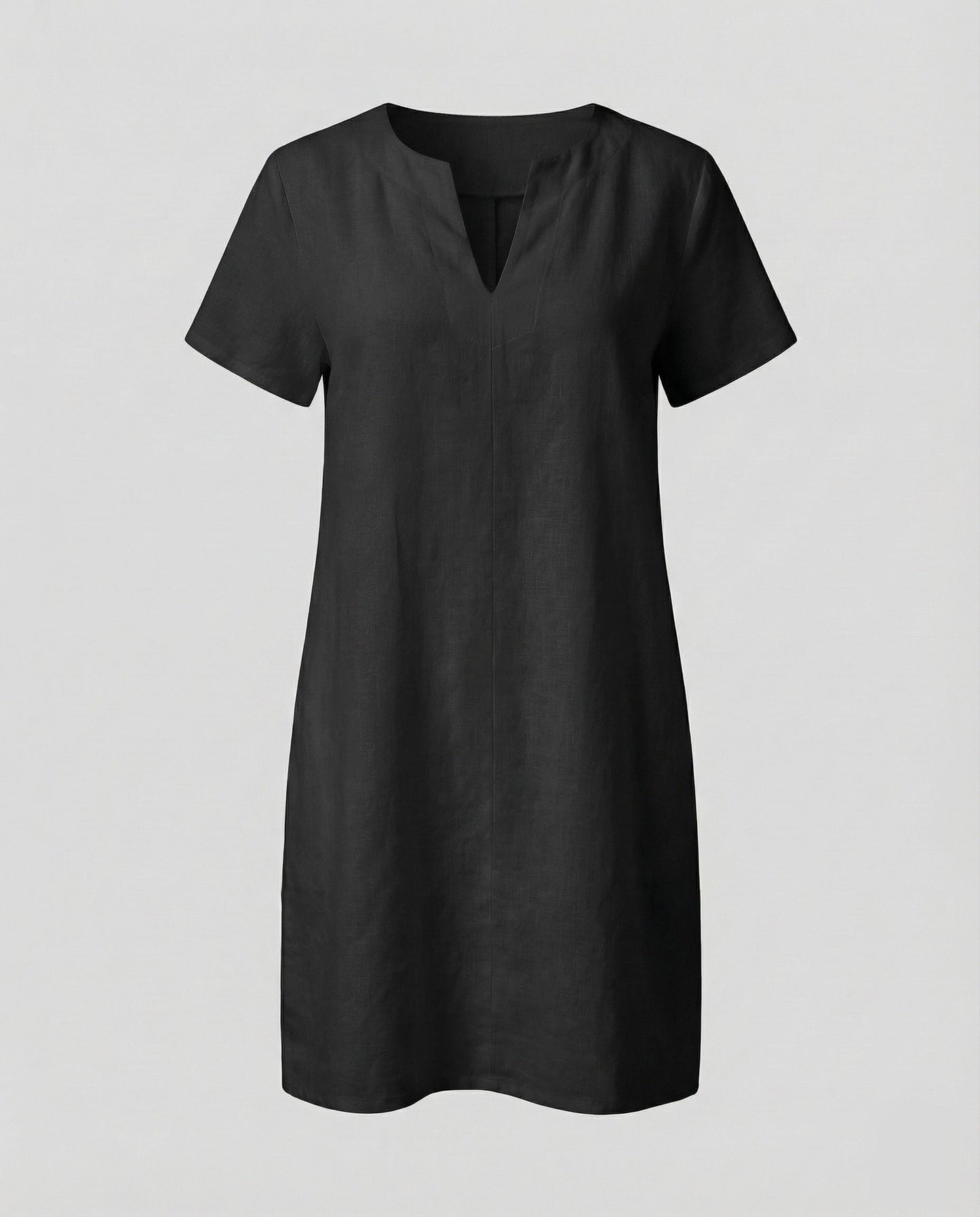Women's Linen Tunic Dress Drop Shoulder - Black colorway